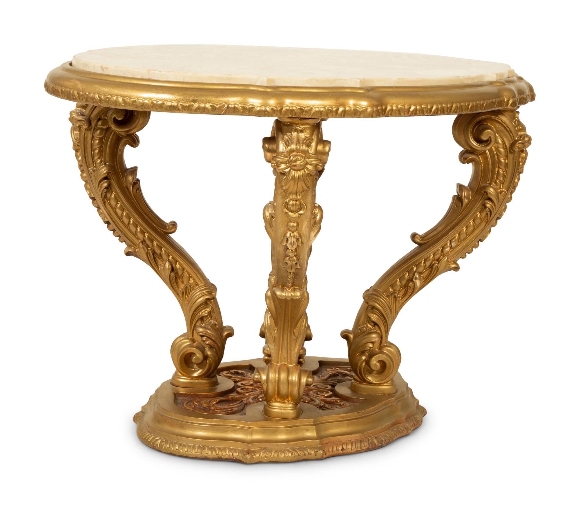 An Italian Rococo Style Giltwood Low Table with Onyx Top — 20TH CENTURY