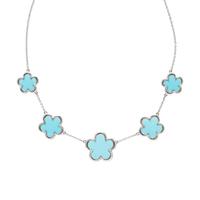 WHITE GOLD, DIAMOND, AND HARDSTONE FLOWER STATION NECKLACE