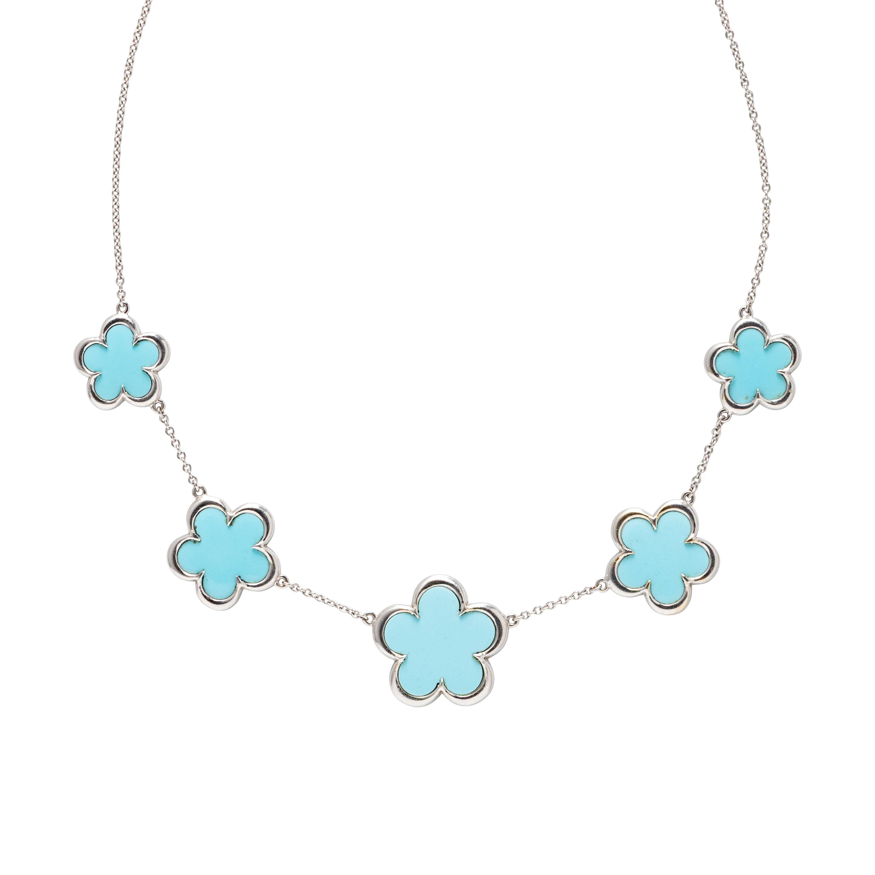 WHITE GOLD, DIAMOND, AND HARDSTONE FLOWER STATION NECKLACE