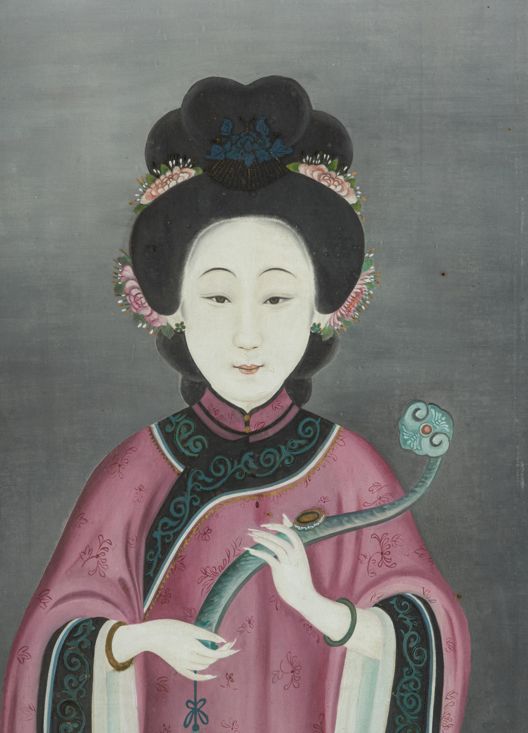 Two Chinese Reverse-Painted Glass Pictures