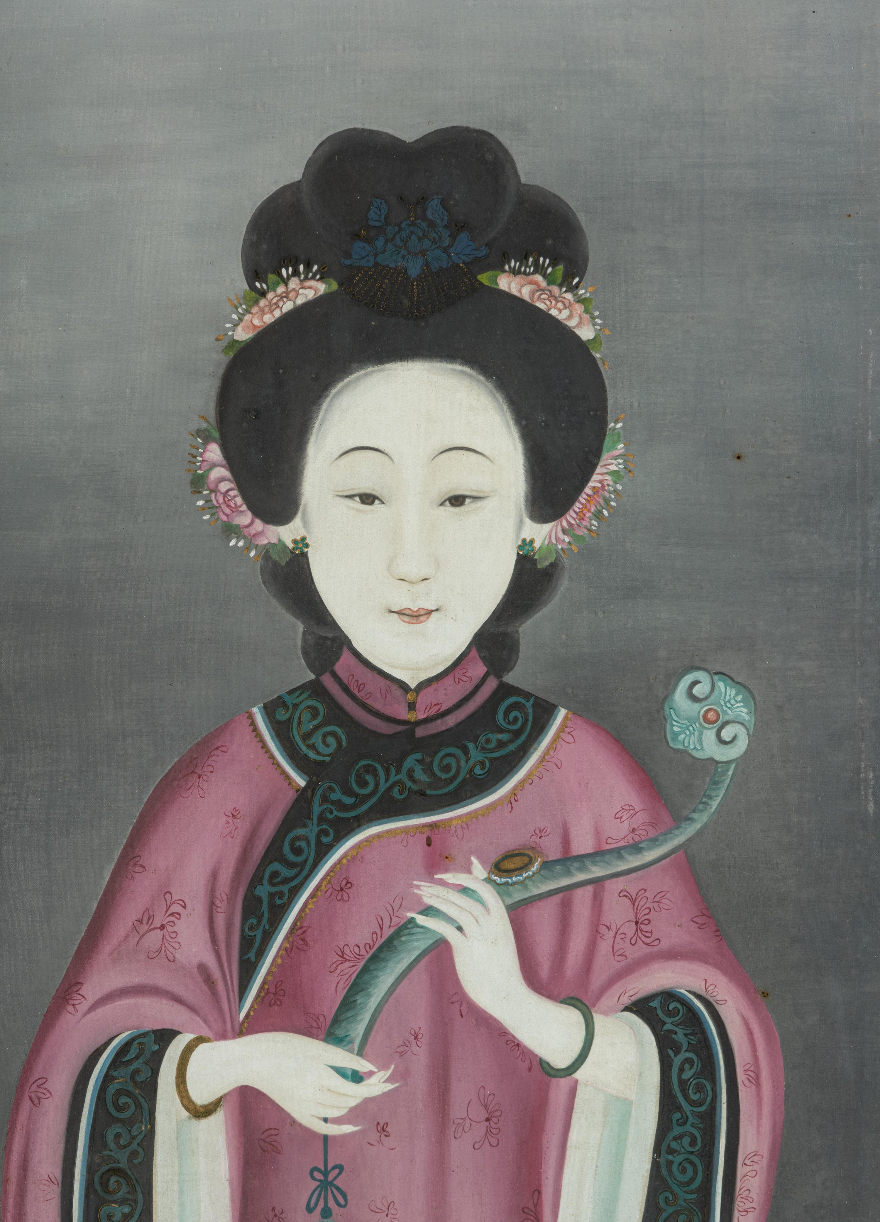 Two Chinese Reverse-Painted Glass Pictures