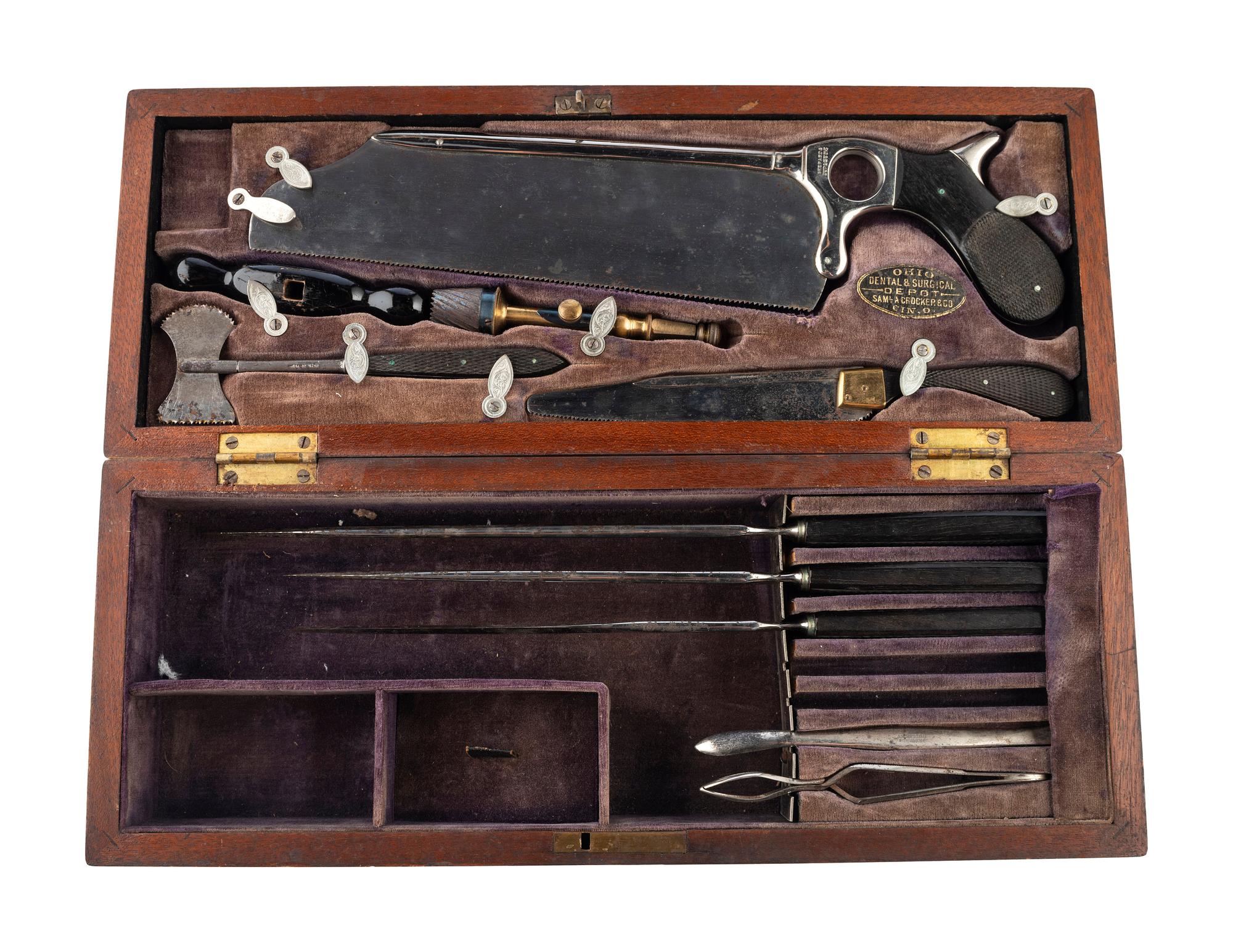 [MEDICAL KIT] Late 19th century amputation and trephination kit. Cincinnati, OH: Samuel A. Crocker, ca late 1890s.