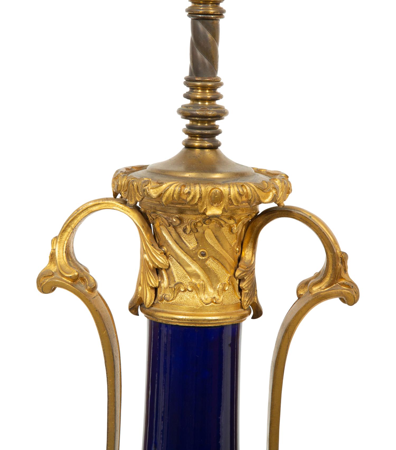 A Gilt Bronze Mounted Cobalt Glazed Porcelain Table Lamp