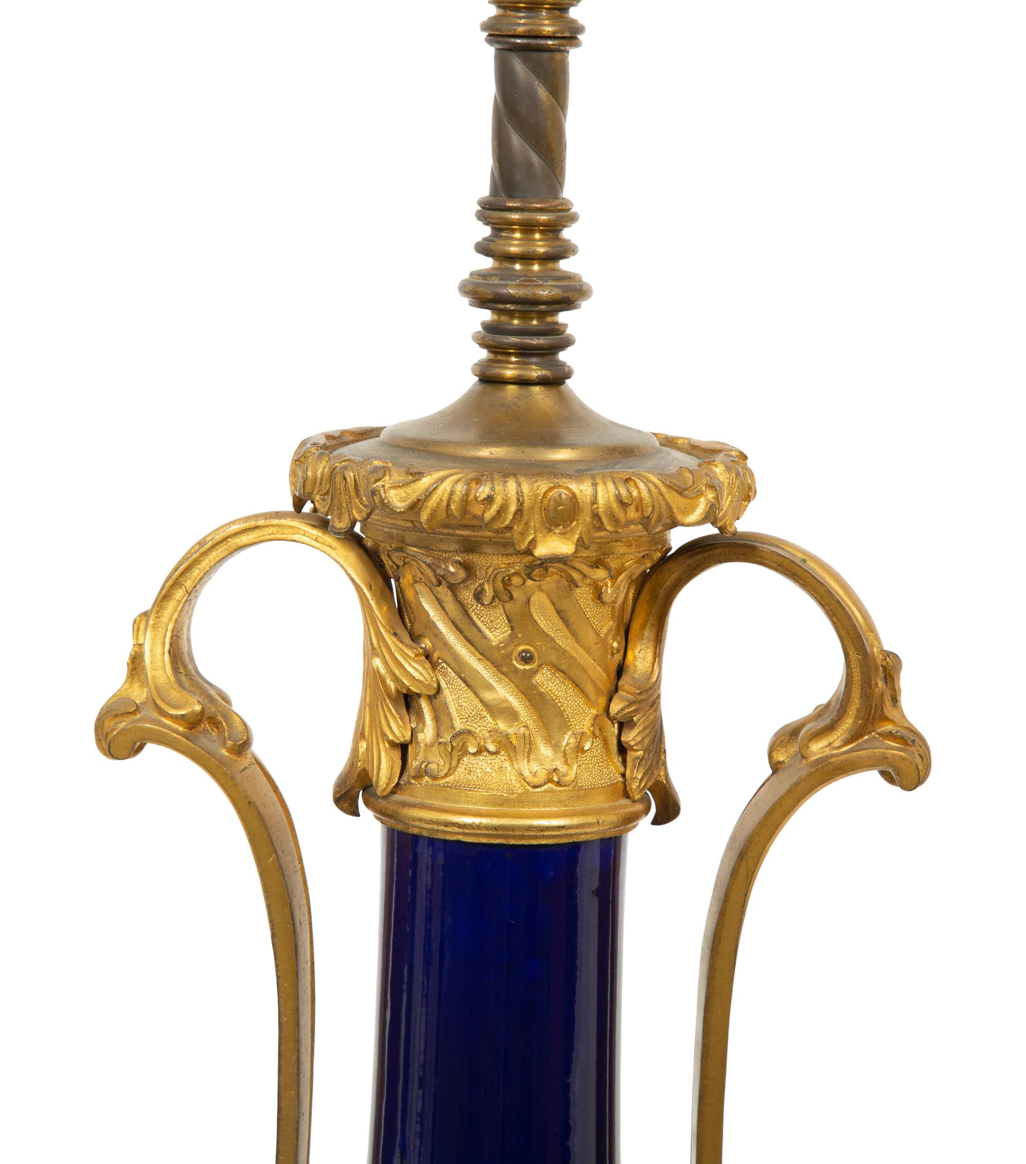 A Gilt Bronze Mounted Cobalt Glazed Porcelain Table Lamp