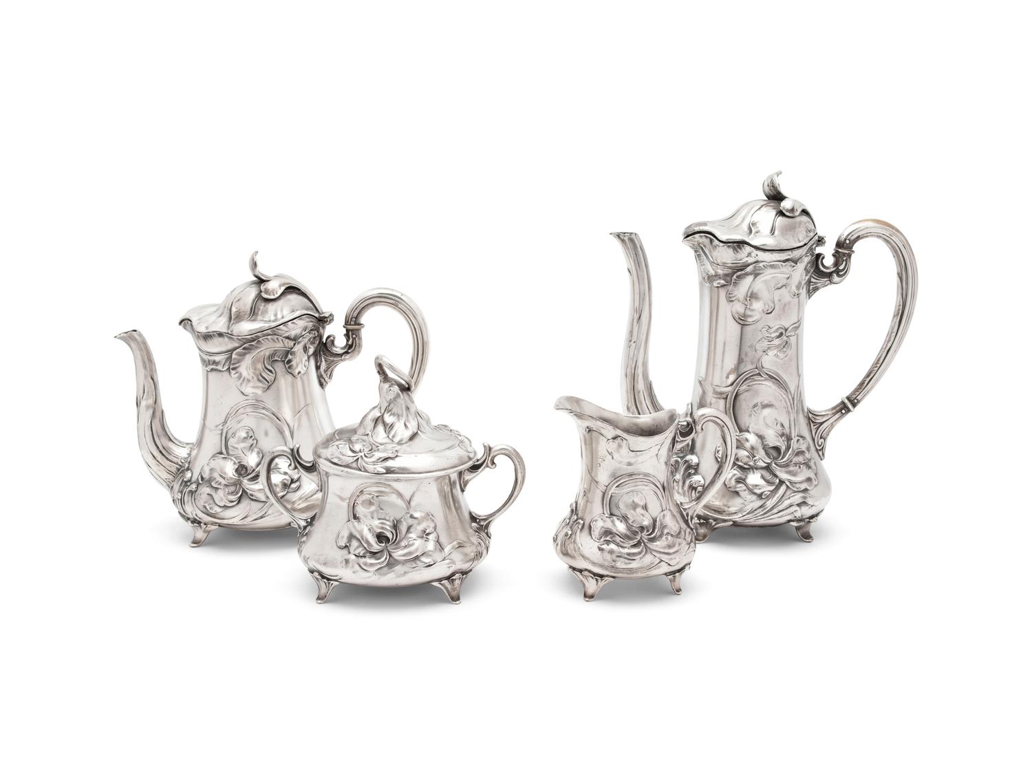 A Mexican Silverplate Art Nouveau Style Tea and Coffee Service
