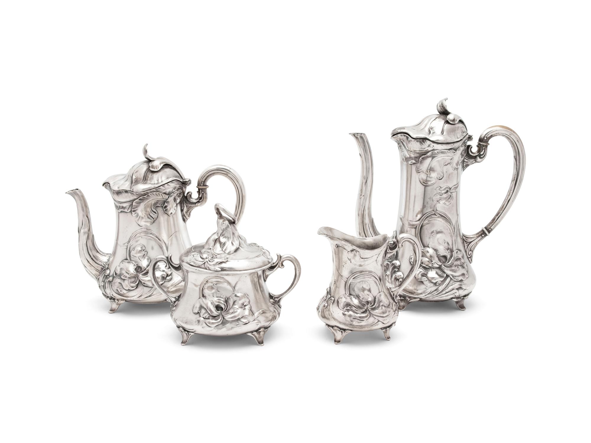 A Mexican Silverplate Art Nouveau Style Tea and Coffee Service