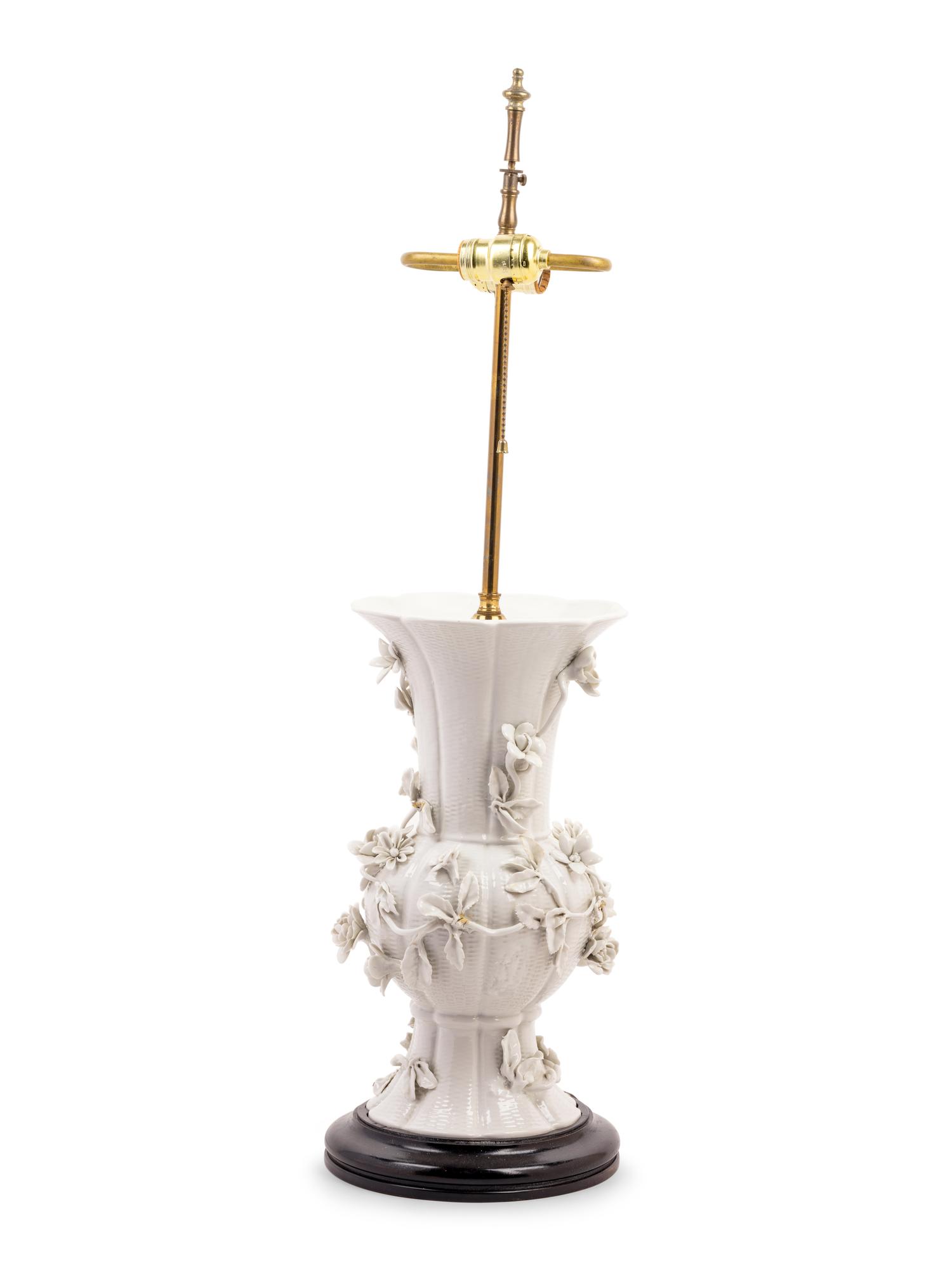 A Blanc-de-Chine Porcelain Baluster Vase Mounted as a Lamp