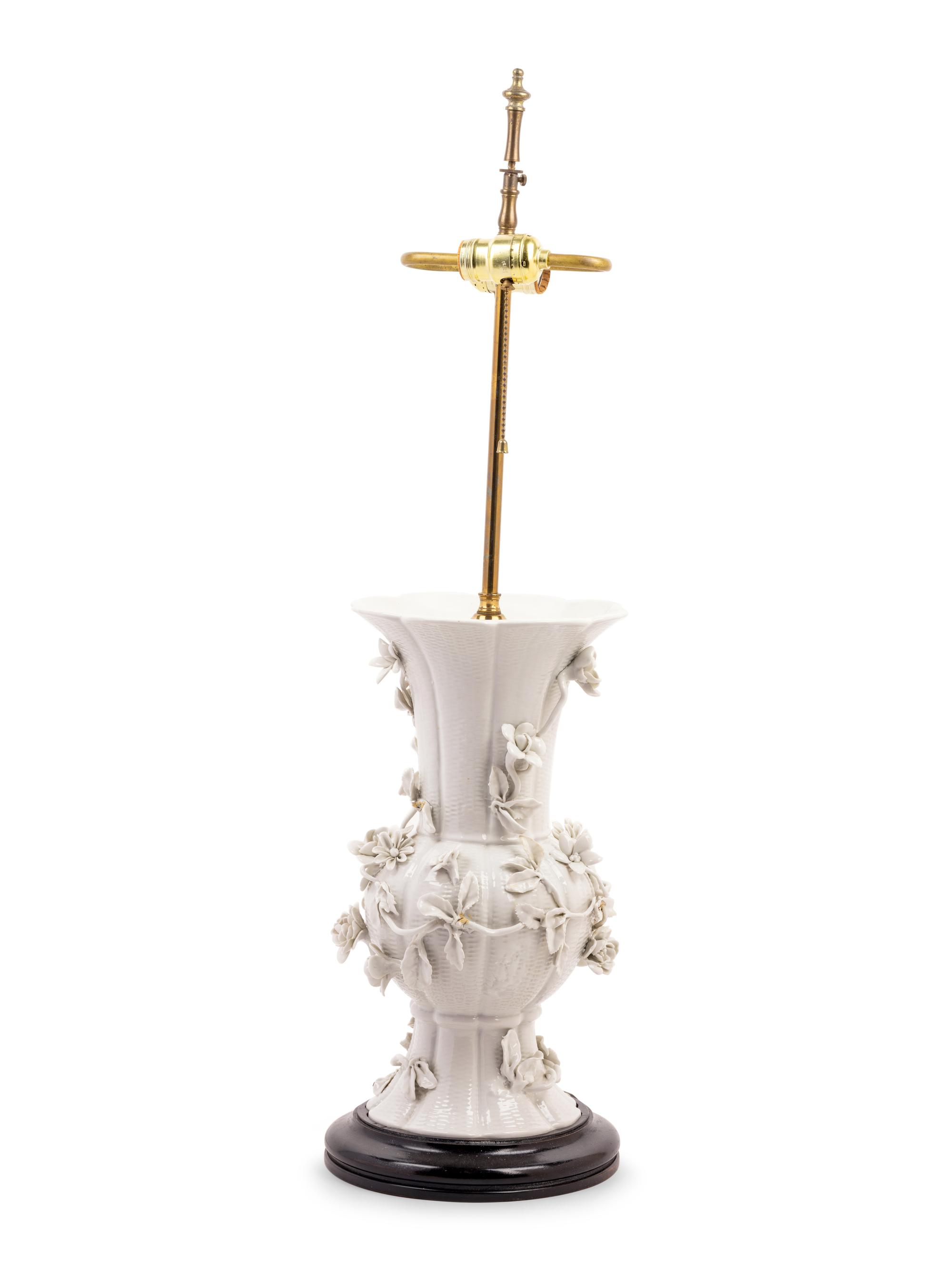 A Blanc-de-Chine Porcelain Baluster Vase Mounted as a Lamp