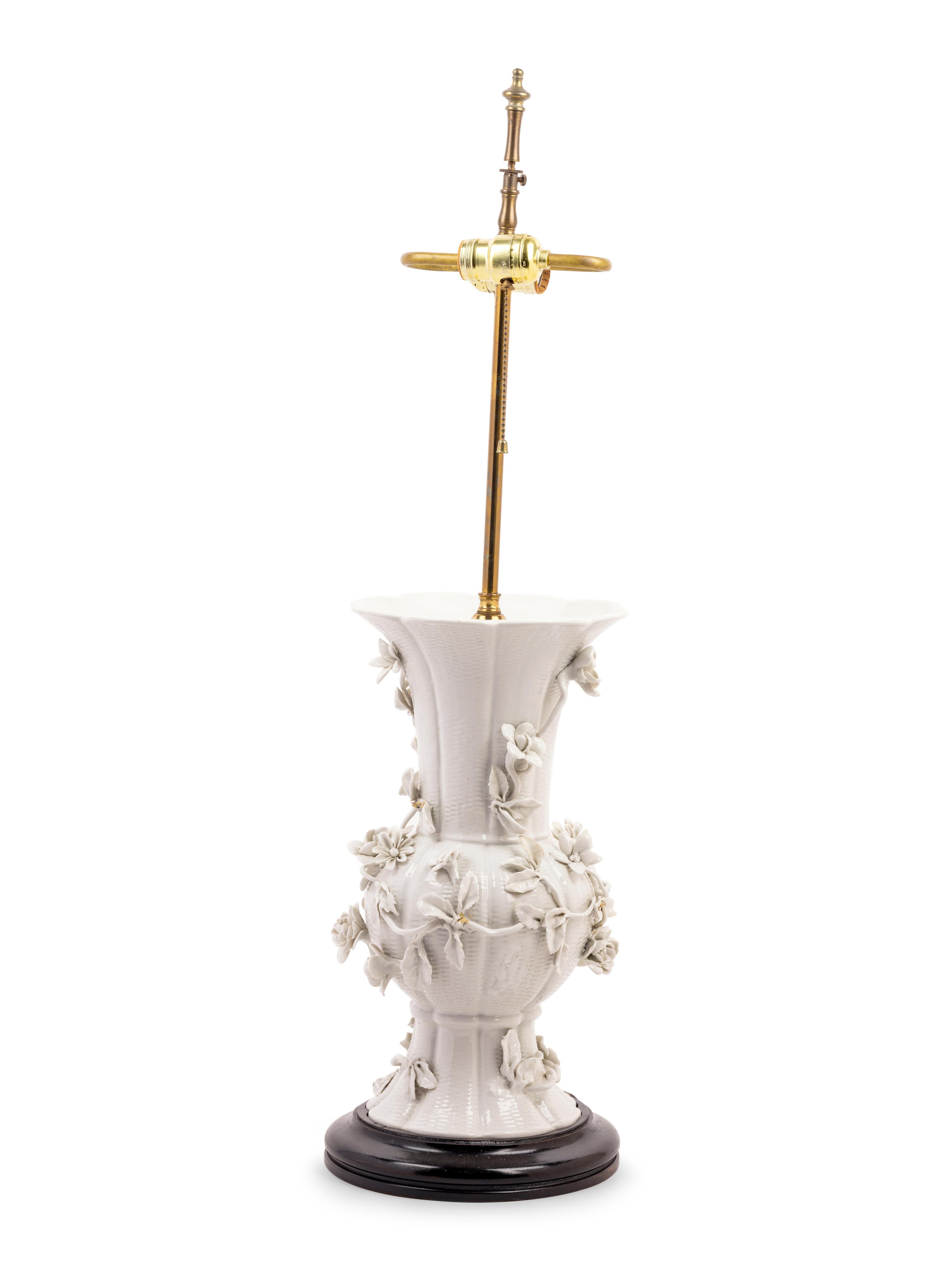 A Blanc-de-Chine Porcelain Baluster Vase Mounted as a Lamp