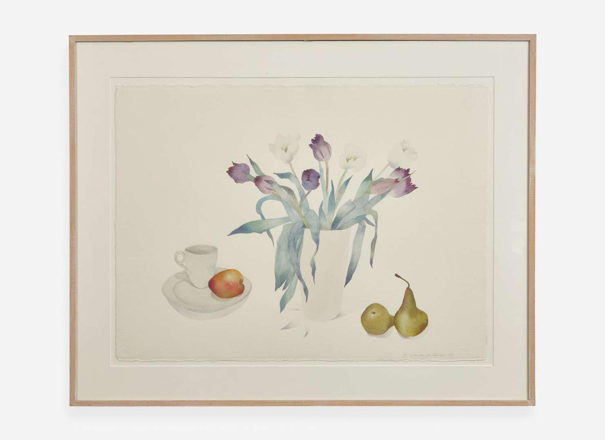 Susan Headley Van Campen (American, b. 1951), Fruit and Purple Tulips
