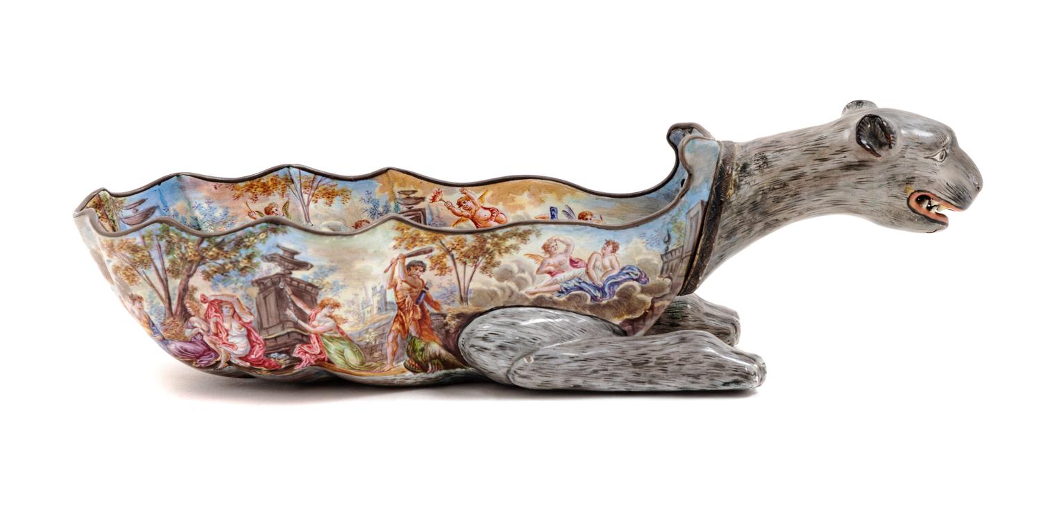 A Viennese Enameled Handled Cup in the Form of a Mythical Beast