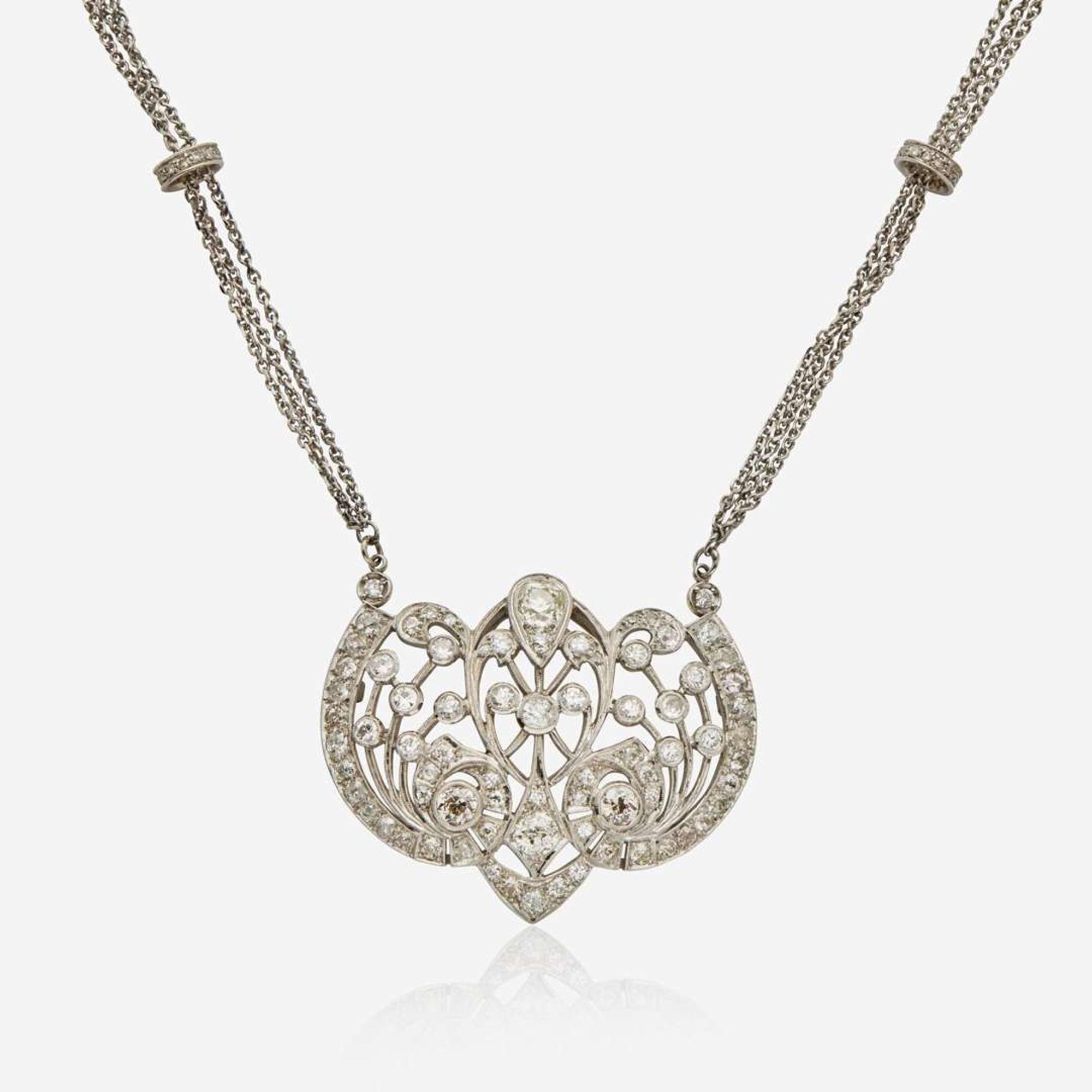 An Edwardian Platinum and Diamond Pendant on Chain