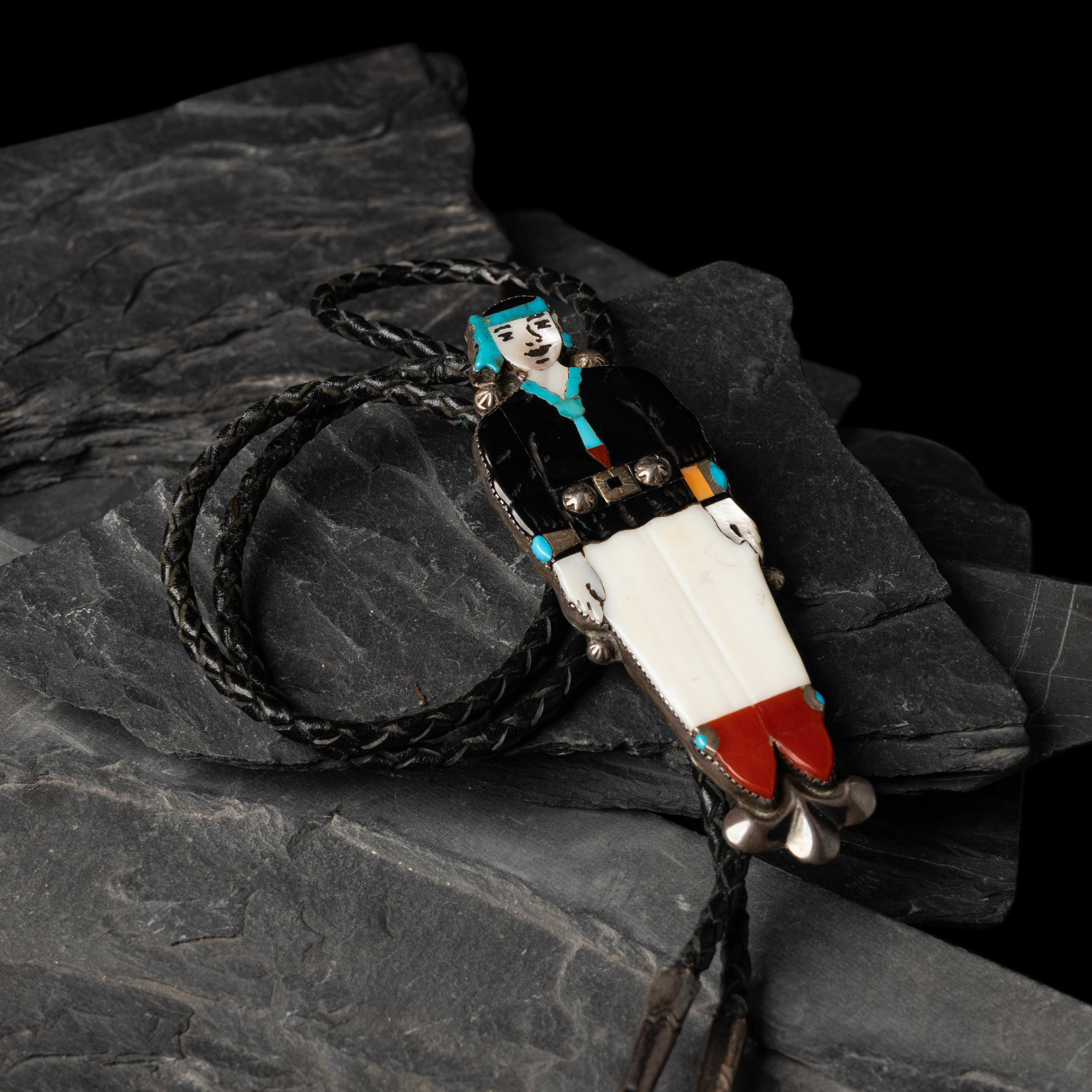 Zuni Figural Mosaic Inlay Bolo Tie