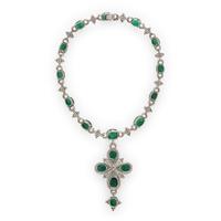 Emerald, Diamond, and White Gold Necklace
