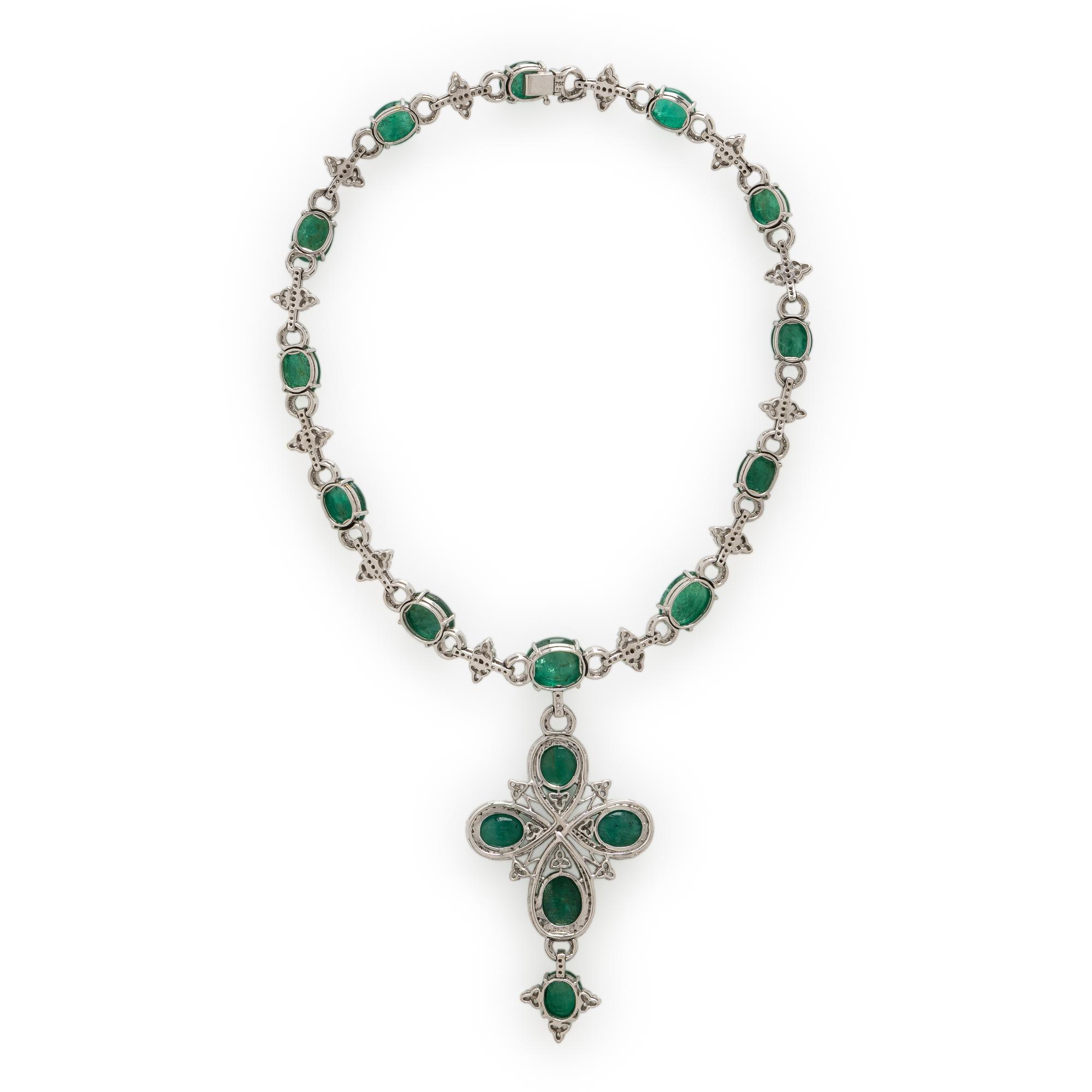 Emerald, Diamond, and White Gold Necklace