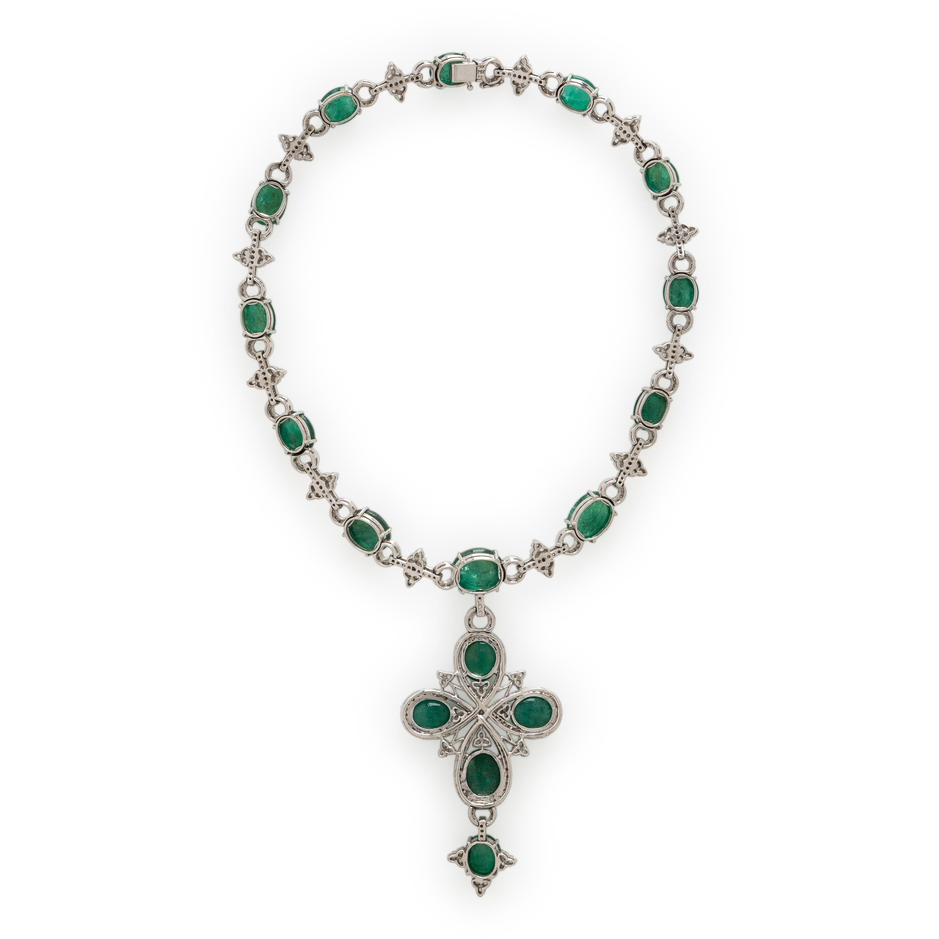 Emerald, Diamond, and White Gold Necklace