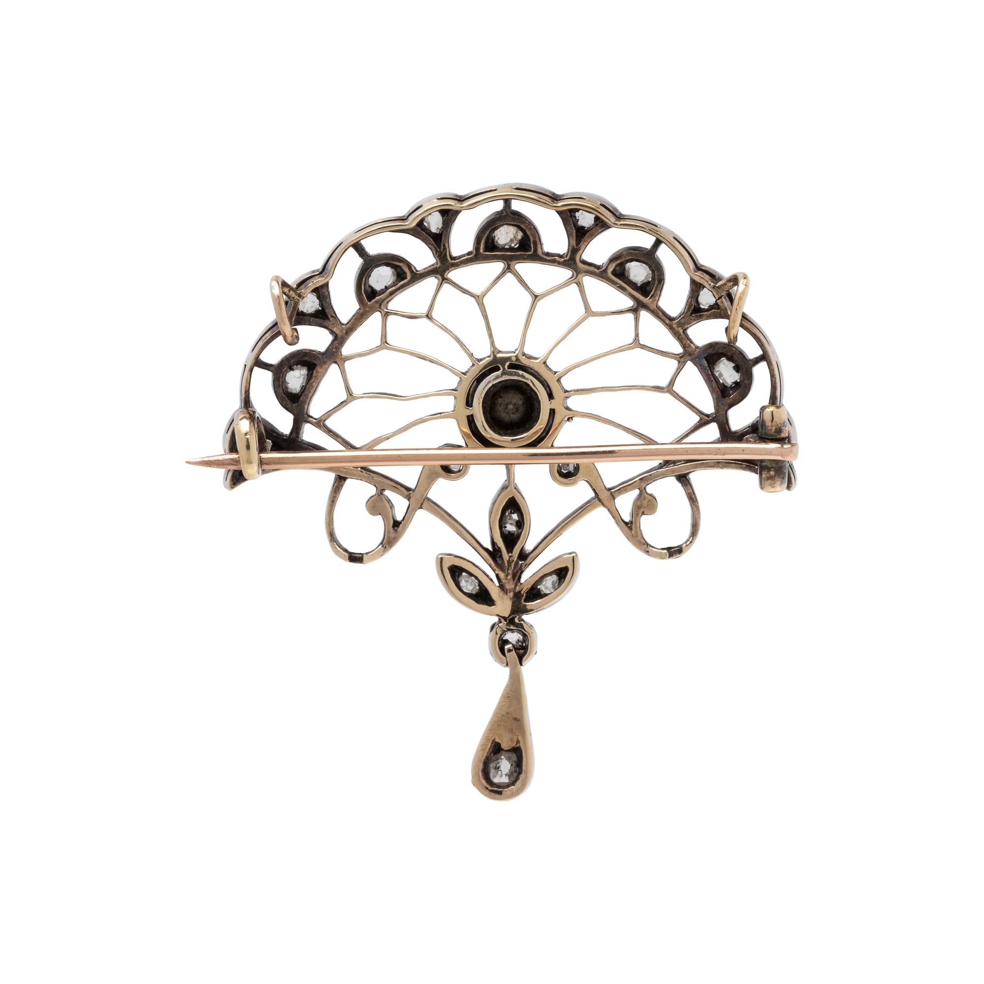 ANTIQUE, SILVER-TOPPED GOLD AND DIAMOND BROOCH