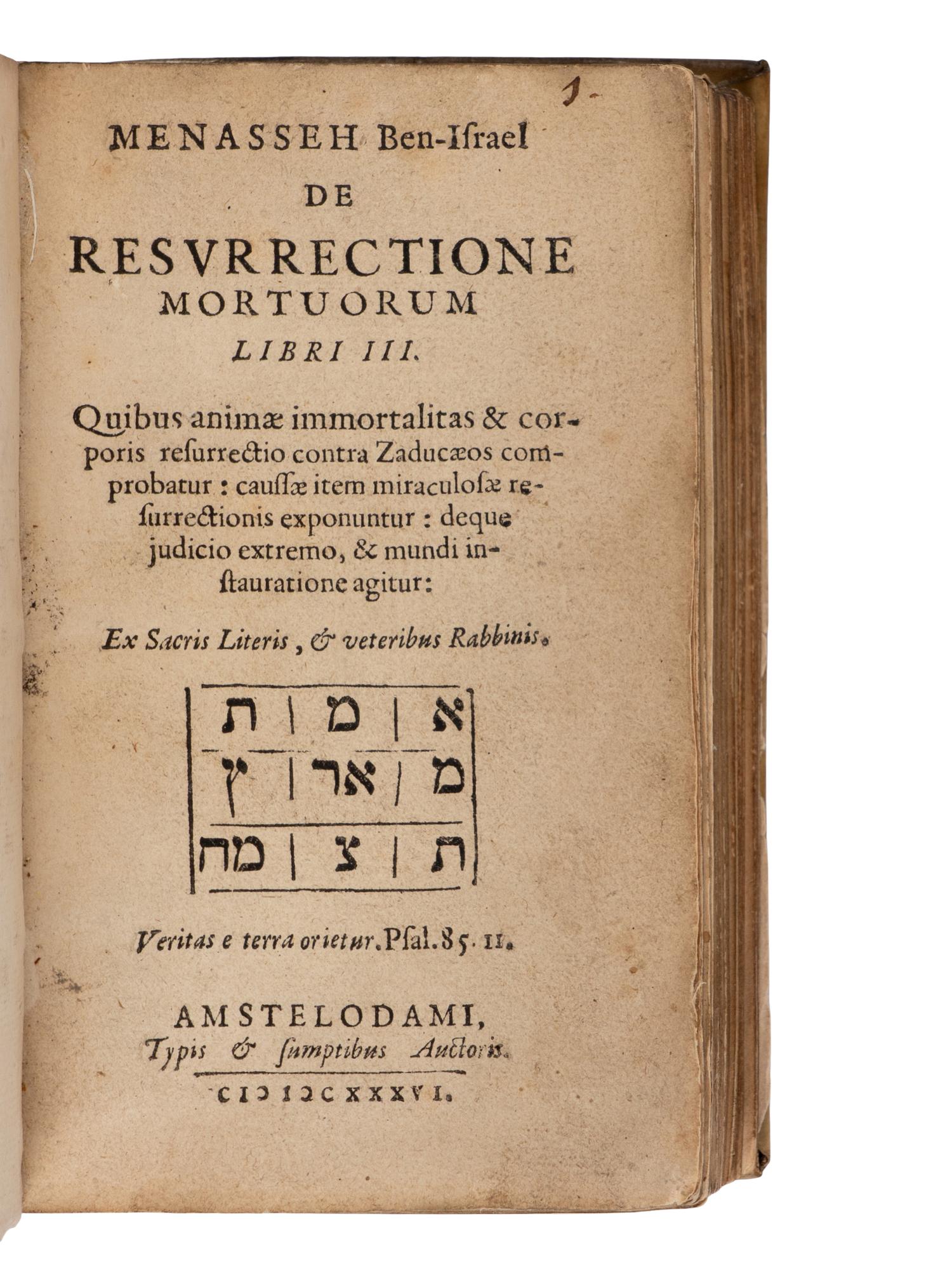 [Judaica] Ben-Israel, Menasseh. De Resurrectione Mortuorum Libri III