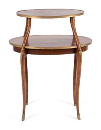 A Louis XVI Style Marquetry Two Tier Side Table with Gilt Bronze Mounts — EARLY 20TH CENTURY