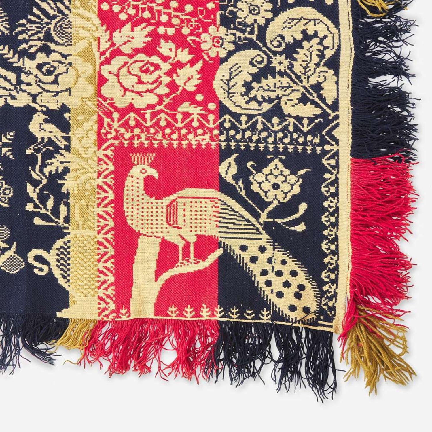 An assorted collection of five woven wool coverlets and one quilt; 19th century