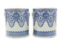 A Pair of Japanese Blue and White Porcelain Cache Pots