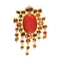 LUNA FELIX GOLDSMITH, CORAL AND SUNSTONE PENDANT/BROOCH