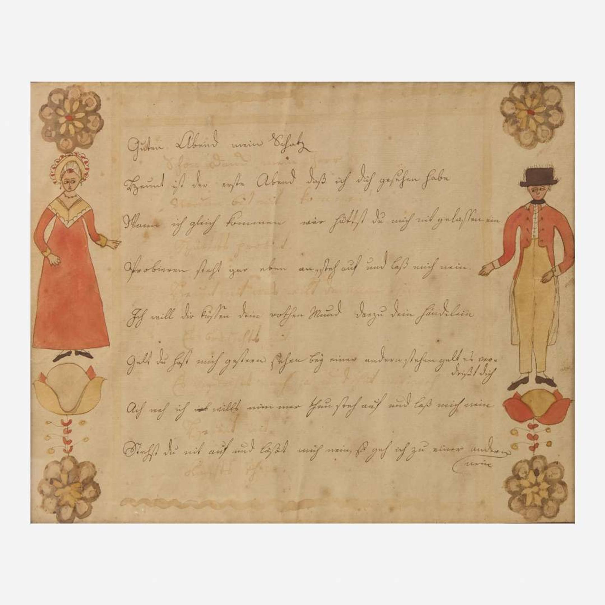 Johann Jacob Friedrich Krebs (c. 1749-1815) A Fraktur: A Romantic Verse