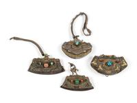 Four Tibetan Silver and Leather Pouches