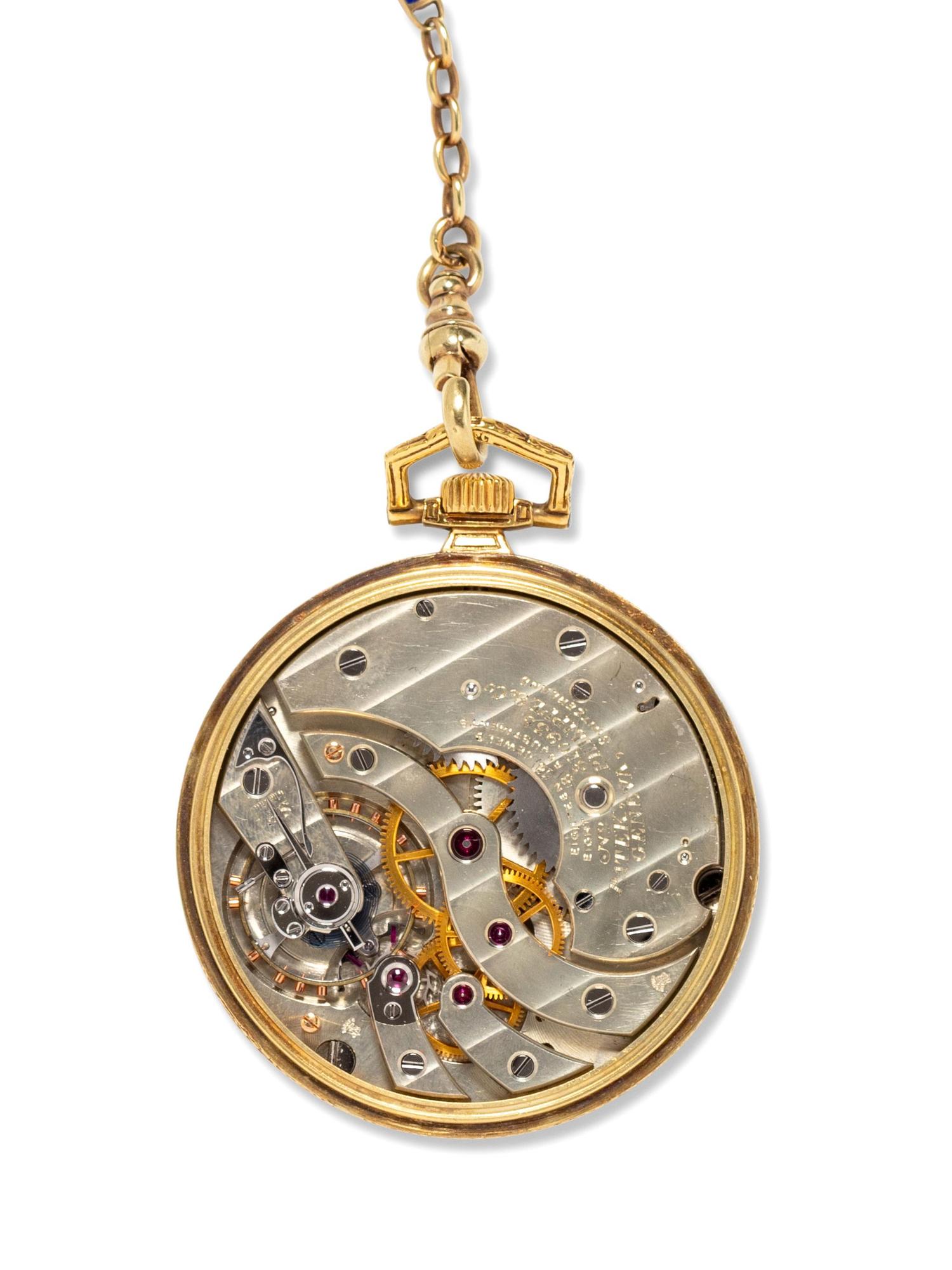 Patek Philippe & Cie for E. Gubelin, Yellow Gold and Enamel Open Face Pocket Watch and Fob Chain