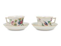 A Group of Wedgwood Cuckoo Porcelain Teacups and Saucers