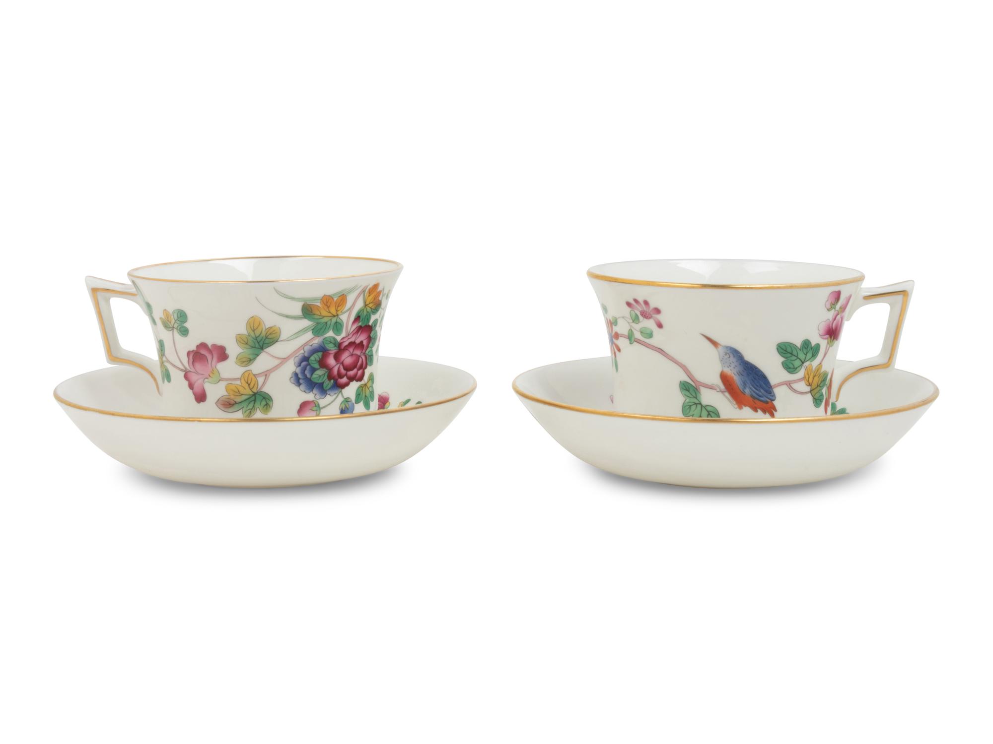 A Group of Wedgwood Cuckoo Porcelain Teacups and Saucers