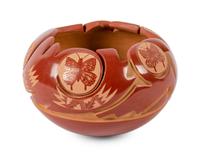 Redware Pottery Bowl with Butterfly Sgraffito Etchings