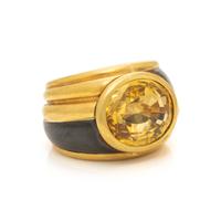 Faraone, Yellow Sapphire, Diamond, Steel, and Yellow Gold Earrings and Ring