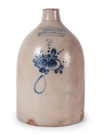 A Two-Gallon Cobalt Decorated Stoneware Advertising Crock