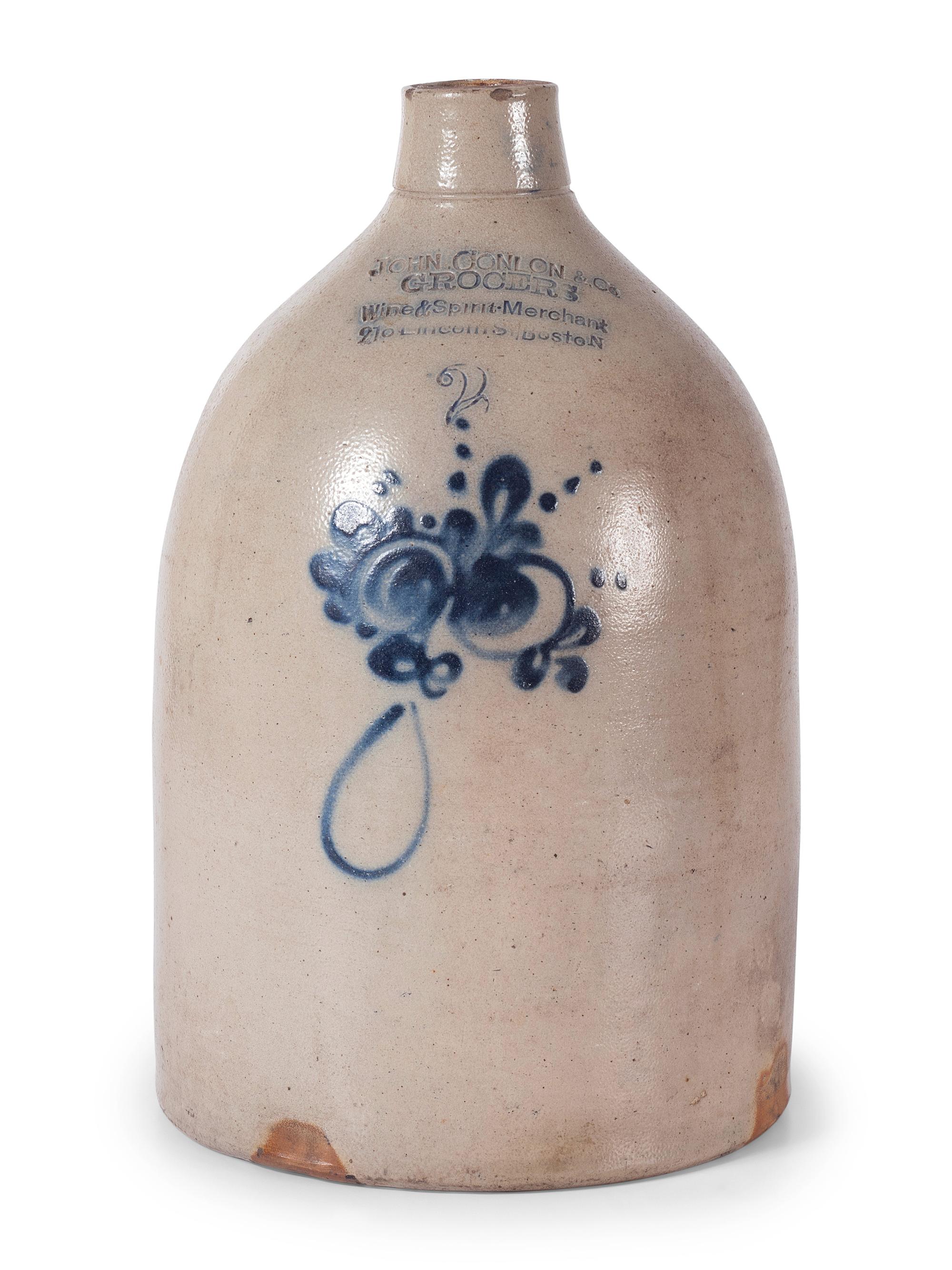 A Two-Gallon Cobalt Decorated Stoneware Advertising Crock