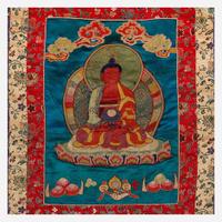 A pair of Tibetan or Nepalese needlework and appliqued silk thanka 西藏或尼泊尔唐卡两幅