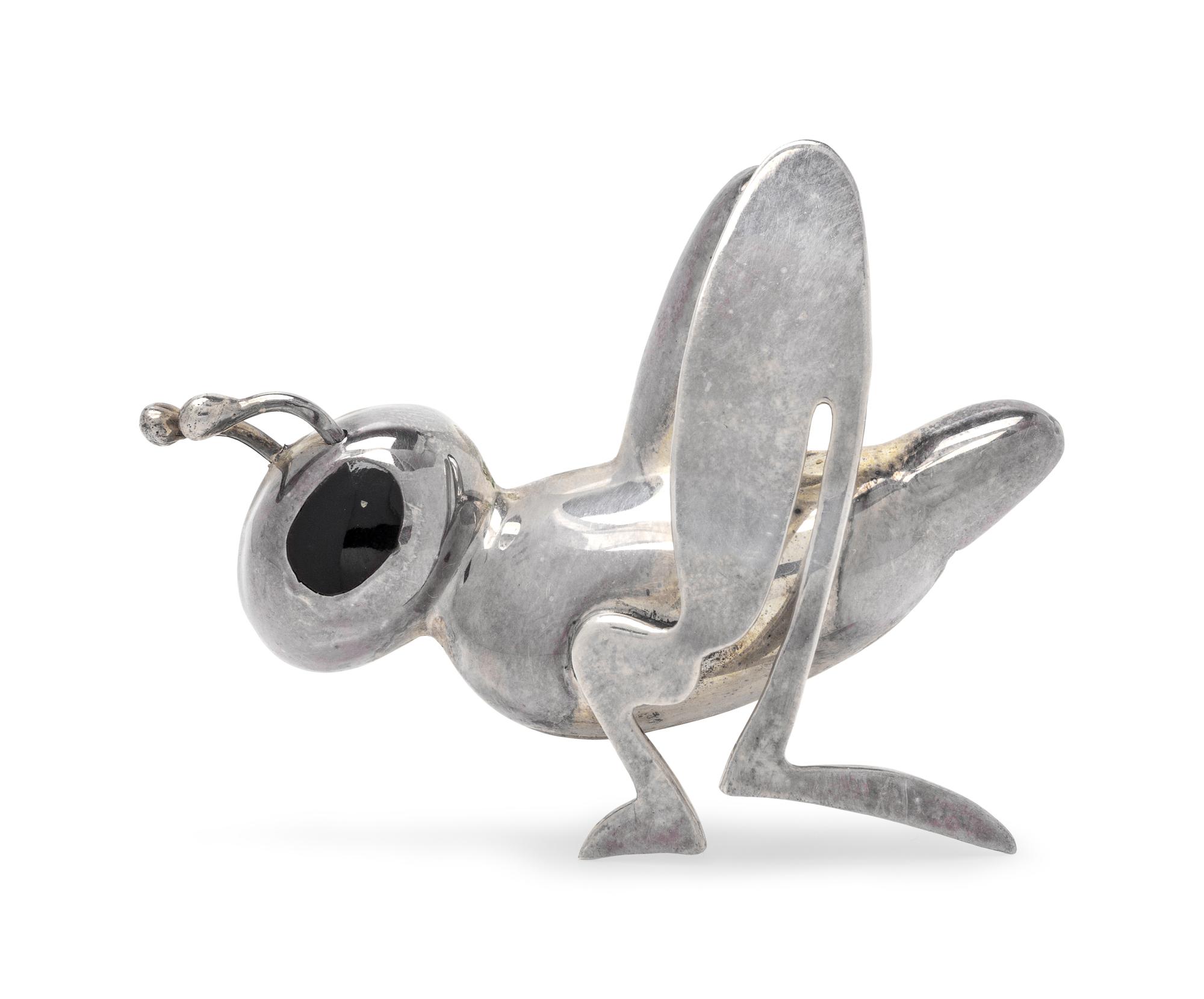 A Sterling Silver and Enamel Grasshopper Brooch, Mexican,