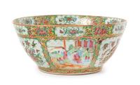 A Chinese Rose Medallion Punch Bowl Diameter 14 3/8 inches. — 19TH CENTURY