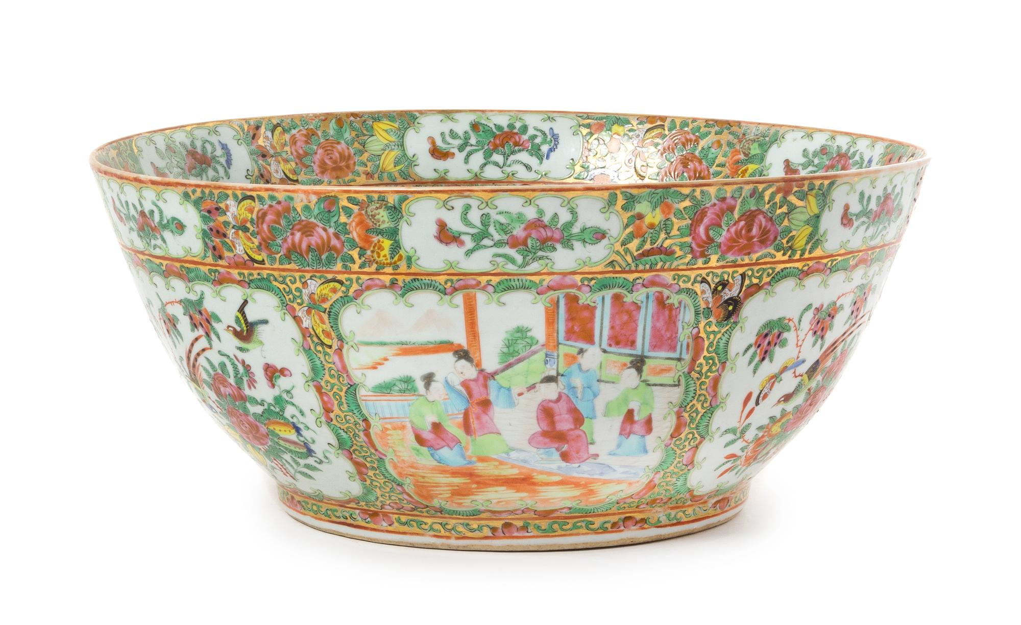 A Chinese Rose Medallion Punch Bowl Diameter 14 3/8 inches. — 19TH CENTURY