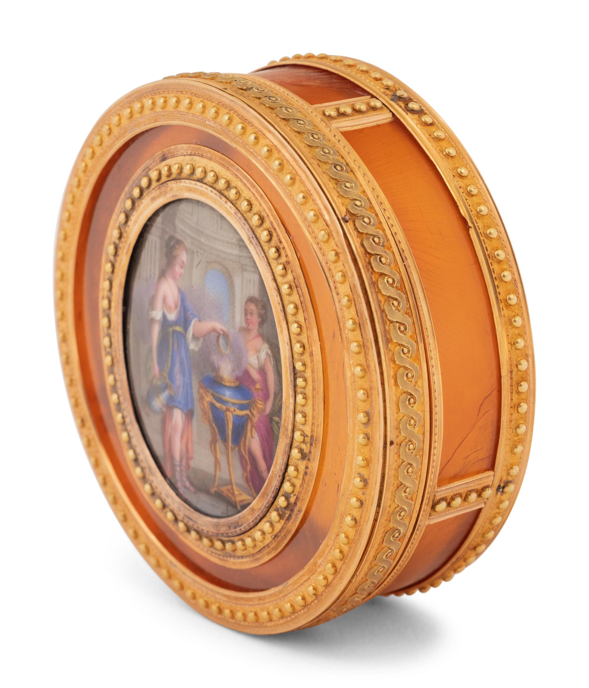 A Louis XV Gold and Enamel Plaque-Mounted Bonbonnière