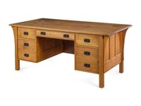 A Contemporary Stickley Arts and Crafts Style Oak Desk and Chair