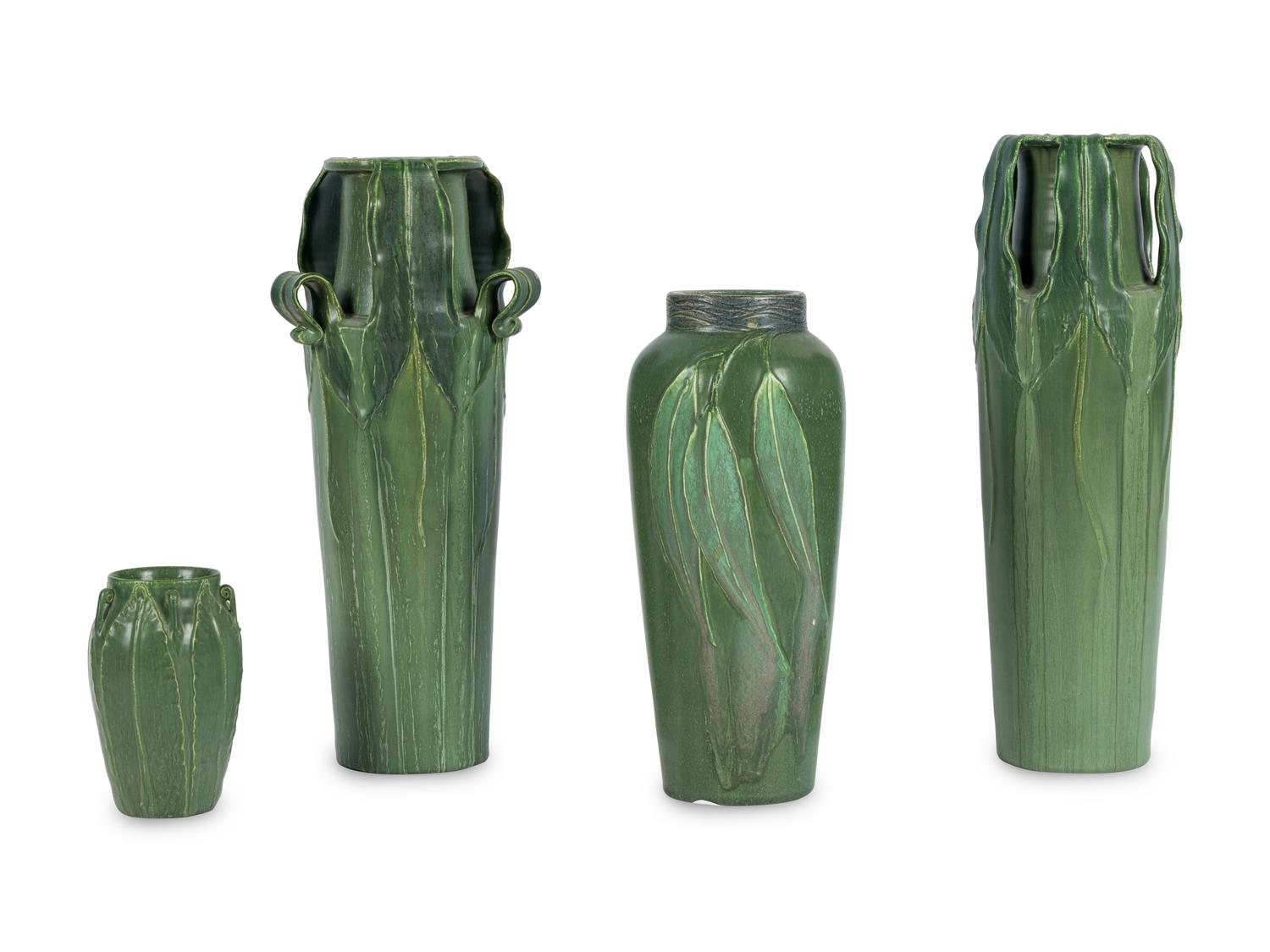 Four Vases Ephraim Faience Pottery, Wisconsin, USA