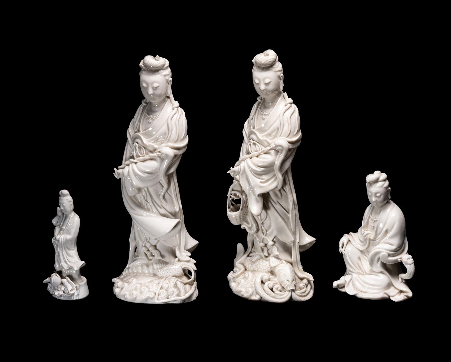 Four Chinese Blanc-de-Chine Porcelain Figures