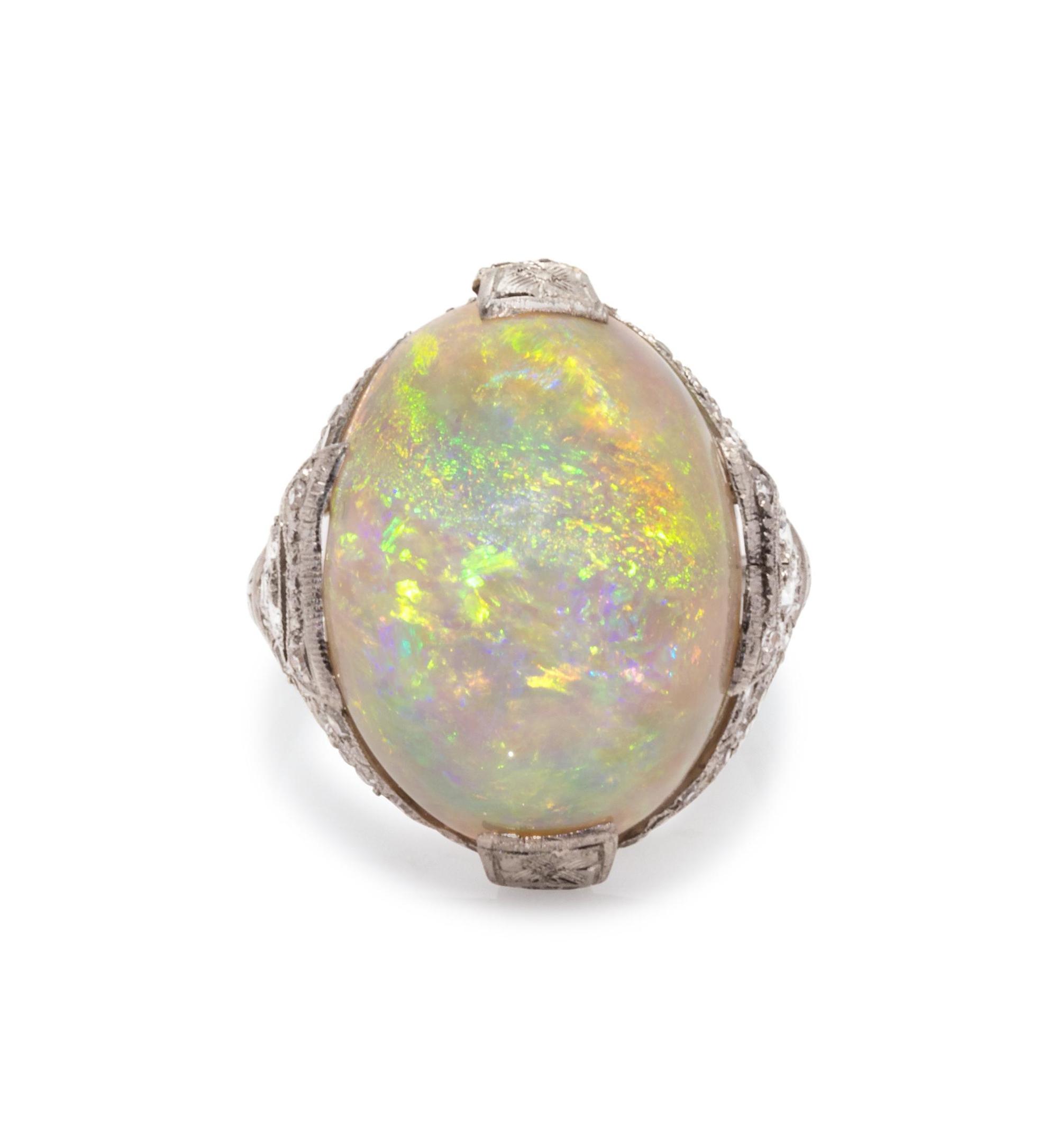 Art Deco, Platinum, Opal and Diamond Ring