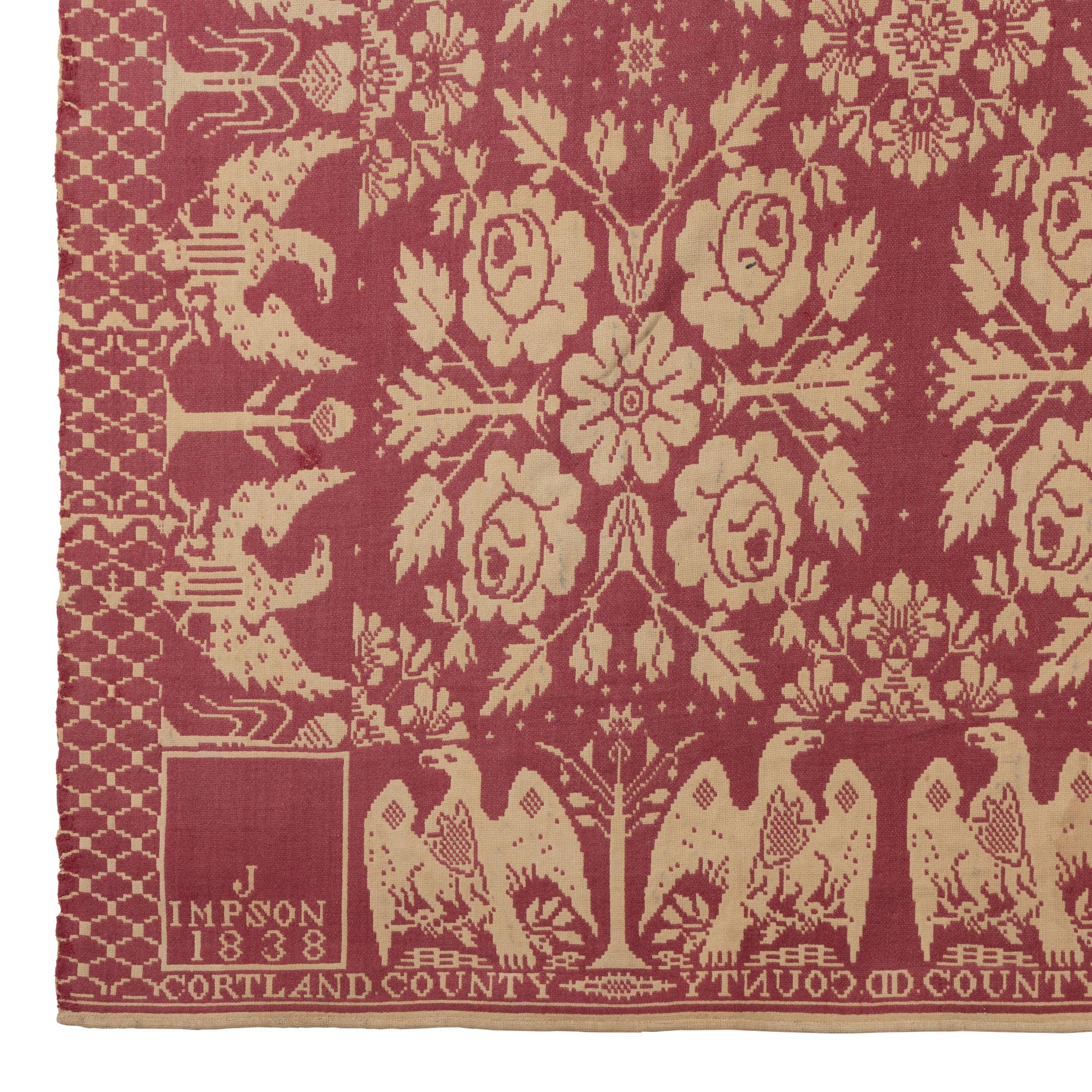 Two Jacquard Woven Cotton and Wool Coverlets