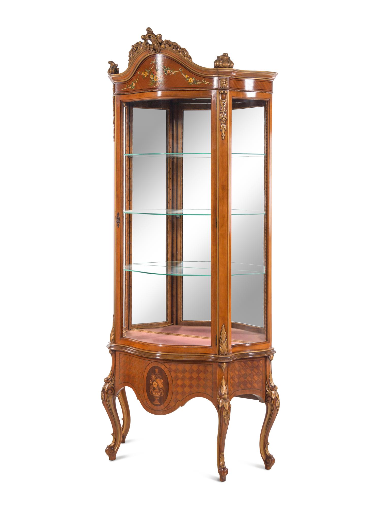 A Louis XV Style Marquetry Vitrine Cabinet