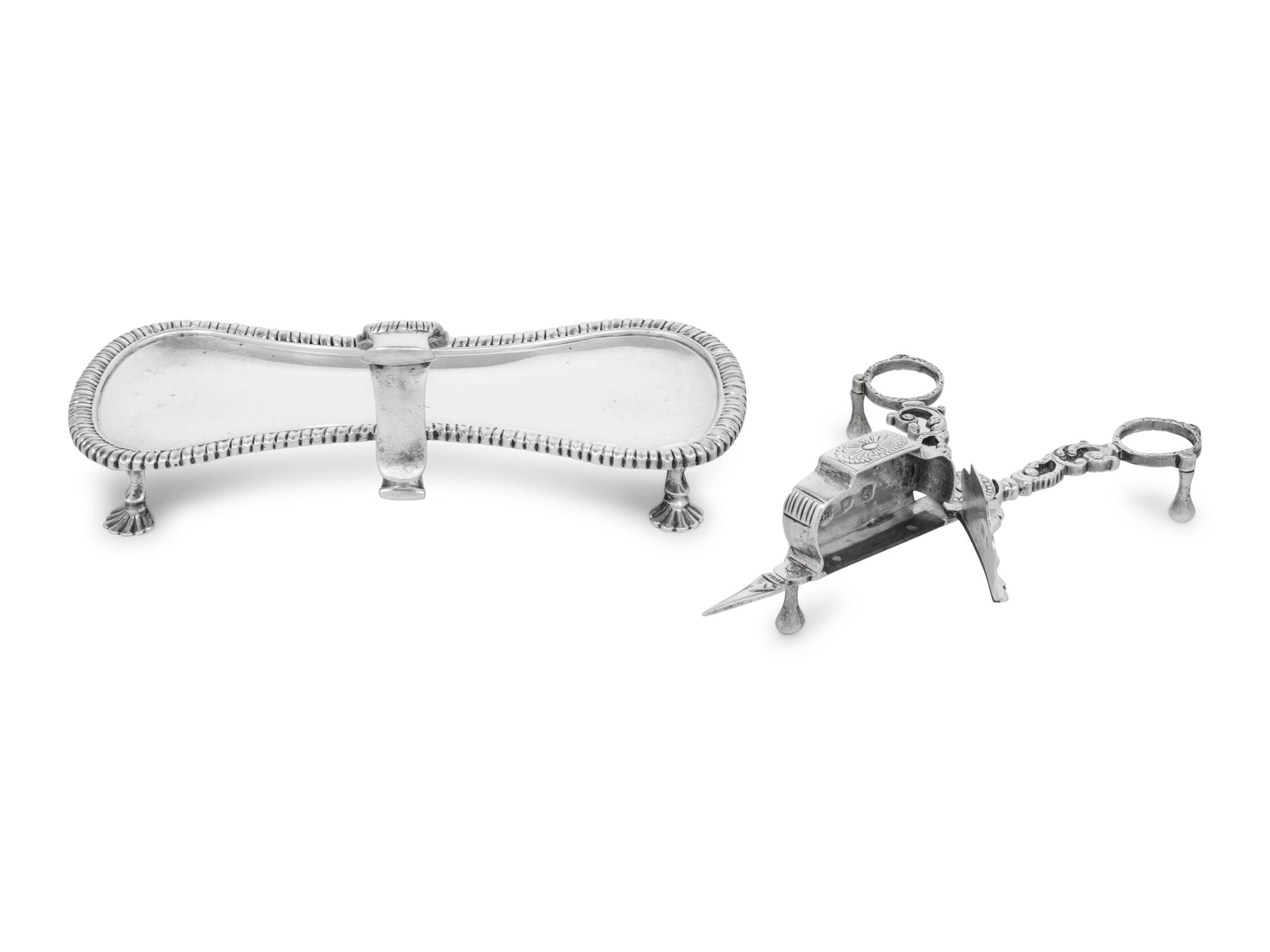 A George III Silver Wick Shears and Associated Tray