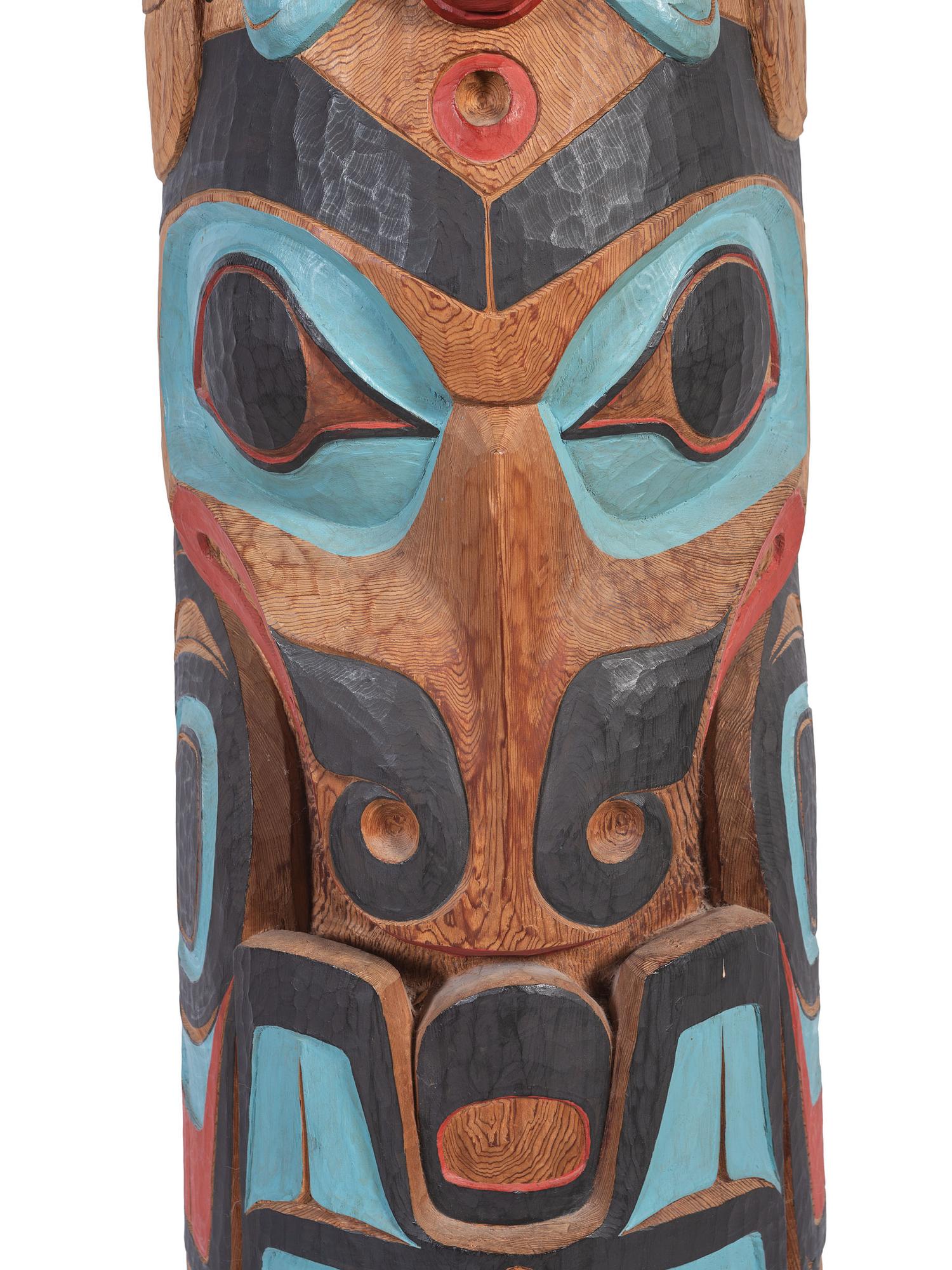 Large Carved and Brightly Painted Totem Pole