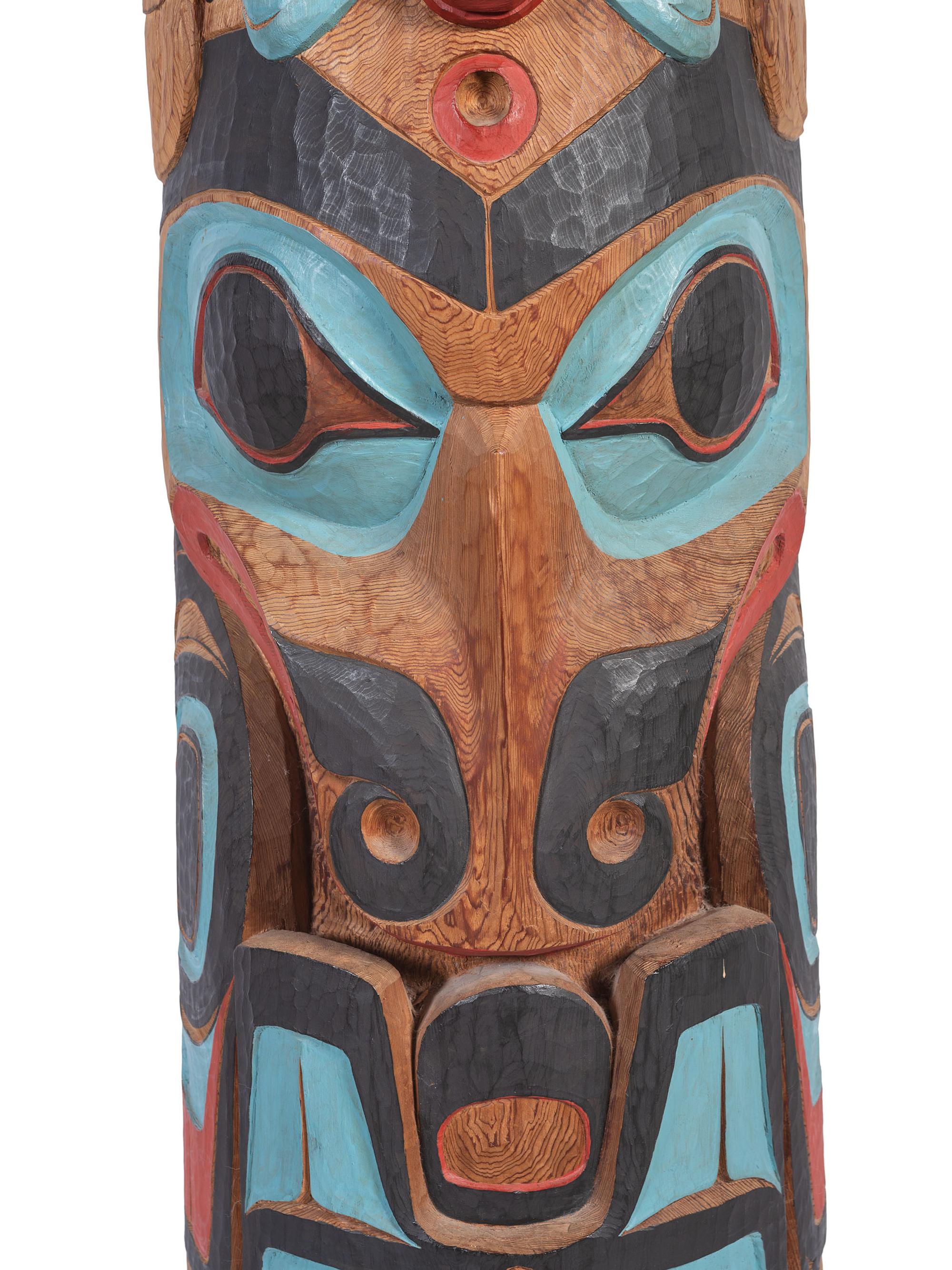 Large Carved and Brightly Painted Totem Pole