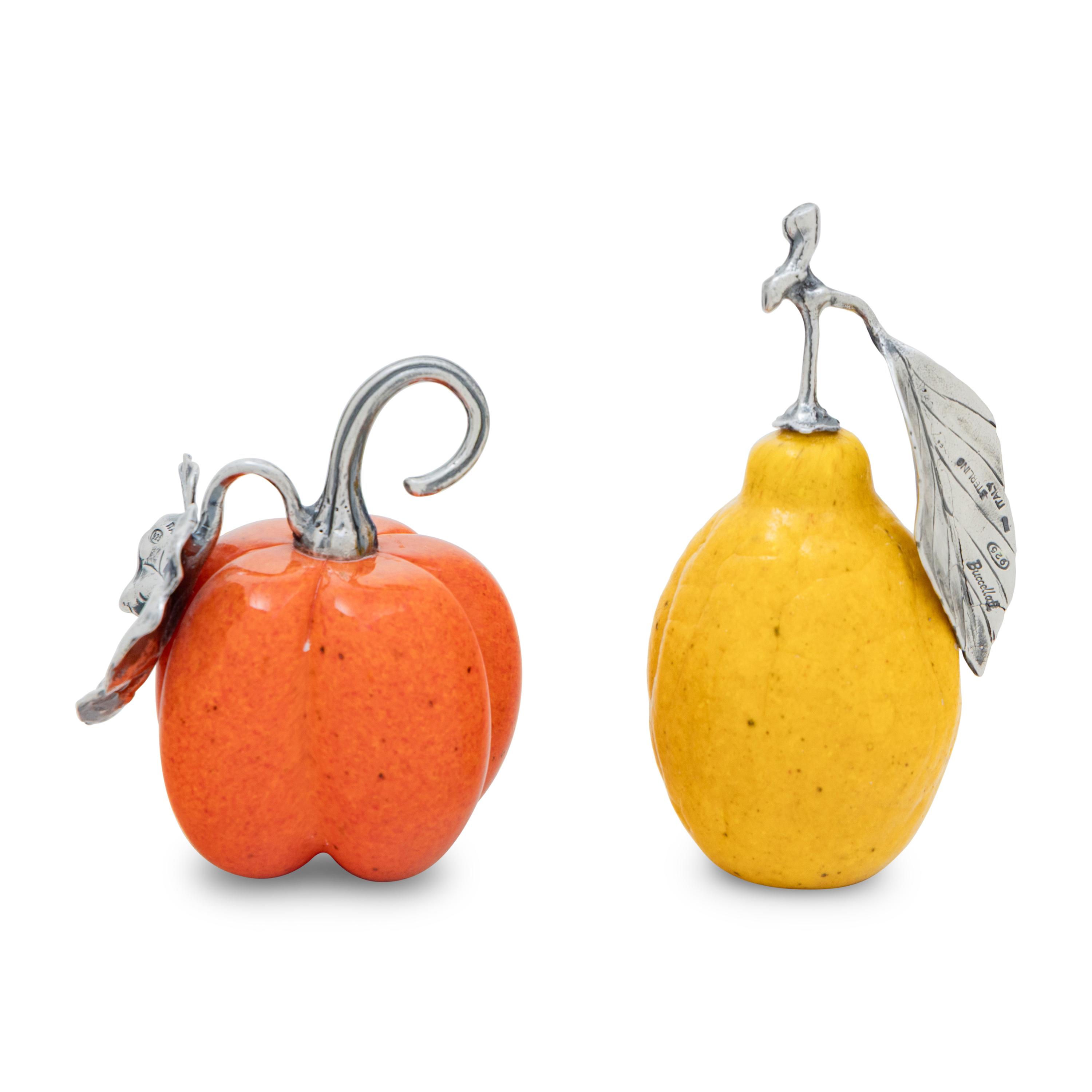 Two Buccellati Silver Mounted Fruit Ornaments